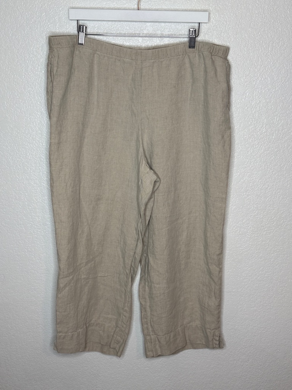 J. Jill Love Linen Cream Tan Linen Wide Leg Crop Capri Pants Size XL Lagenlook